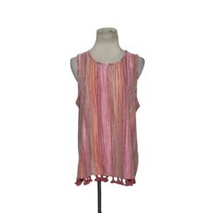 W5 pink red striped textured pompom hem sleeveless top size Medium